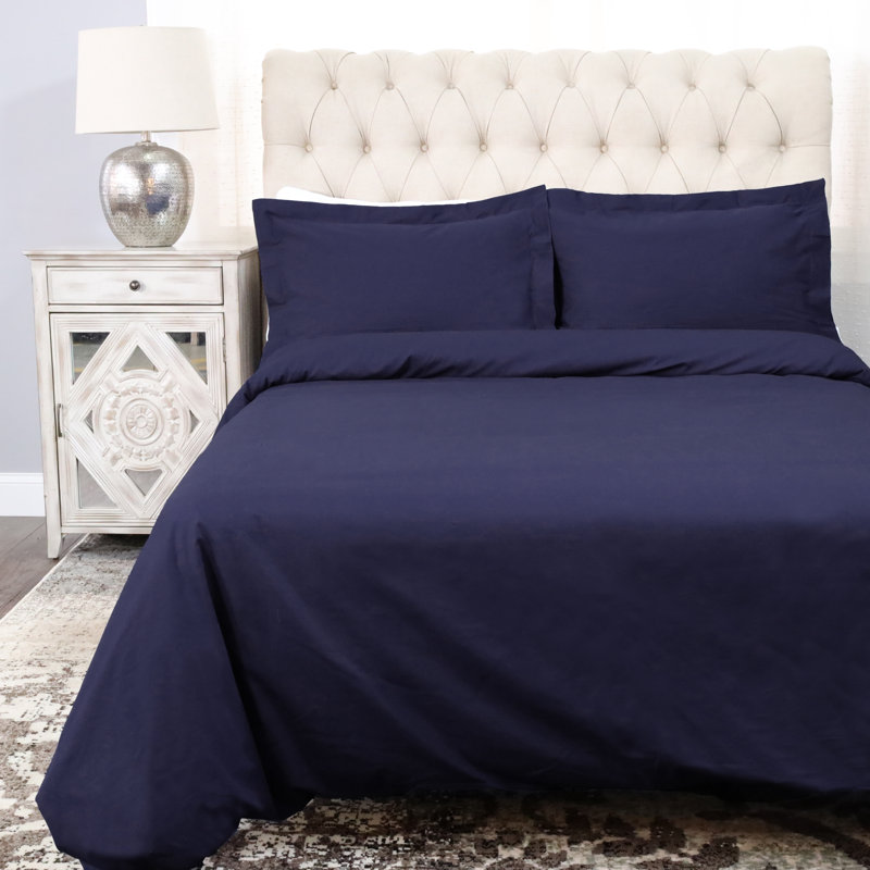 Ensemble de housse de couette 100% coton 300 fils 300 fils, Housse de couette double / grande et 2 taies déco, Bleu couronne