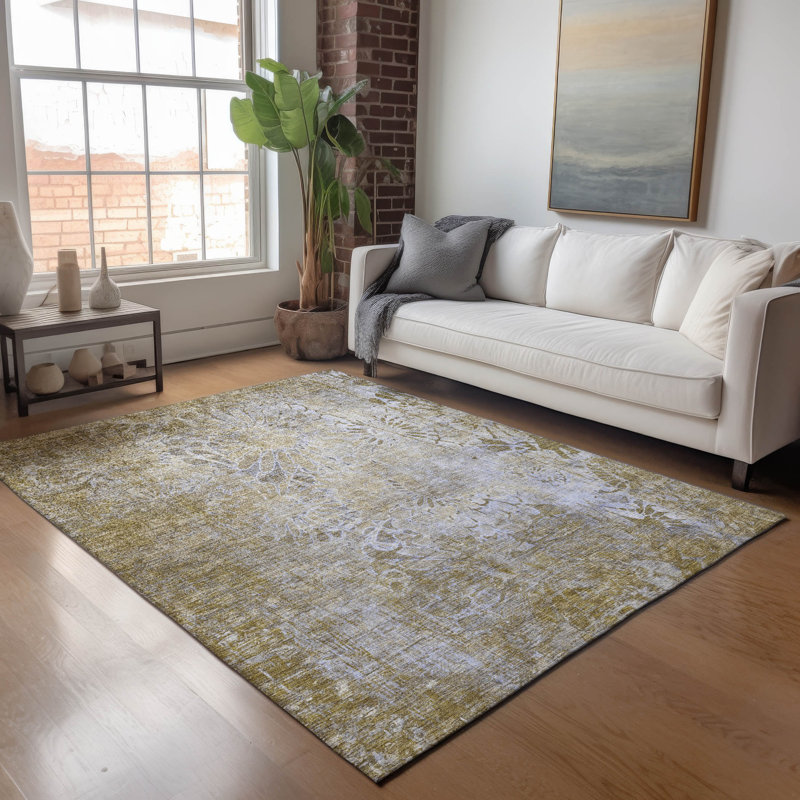 Tapis floral intérieur / extérieur lavable à la machine Brenden ACN2224, Rectangle 5 pi x 7 pi 6 po