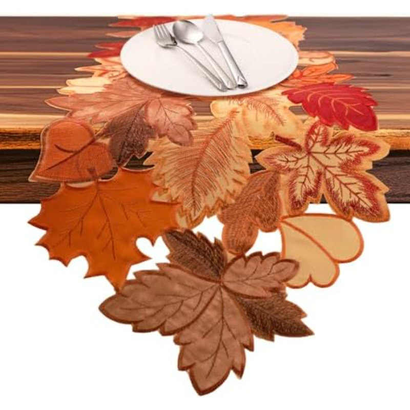 Chemin de table automnal de 91 cm de long, brodé de feuilles d'érable.