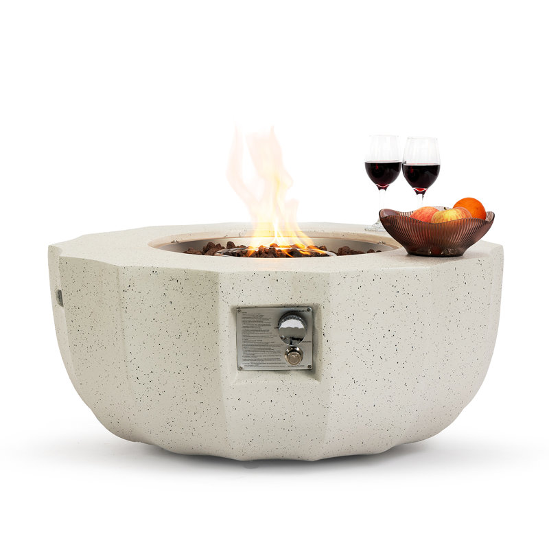 Table de foyer d'extérieur au propane H 16 po x l 36 po avec design Terrazzo et couvercle et brûleur SS 50 000 BTU, Beige