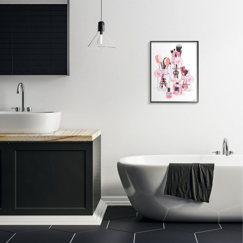Accessoires de mode glamour en pots, H 30 po x l 24 po, Giclée encadrée noir minuit