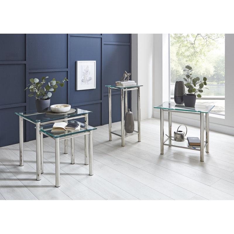 Brassfield Glass Top End Table, 53cm H x 60cm W x 50cm D
