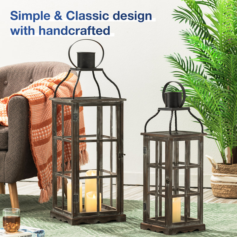Wood and Metal Tabletop Lantern, Dark , 25.00"H
