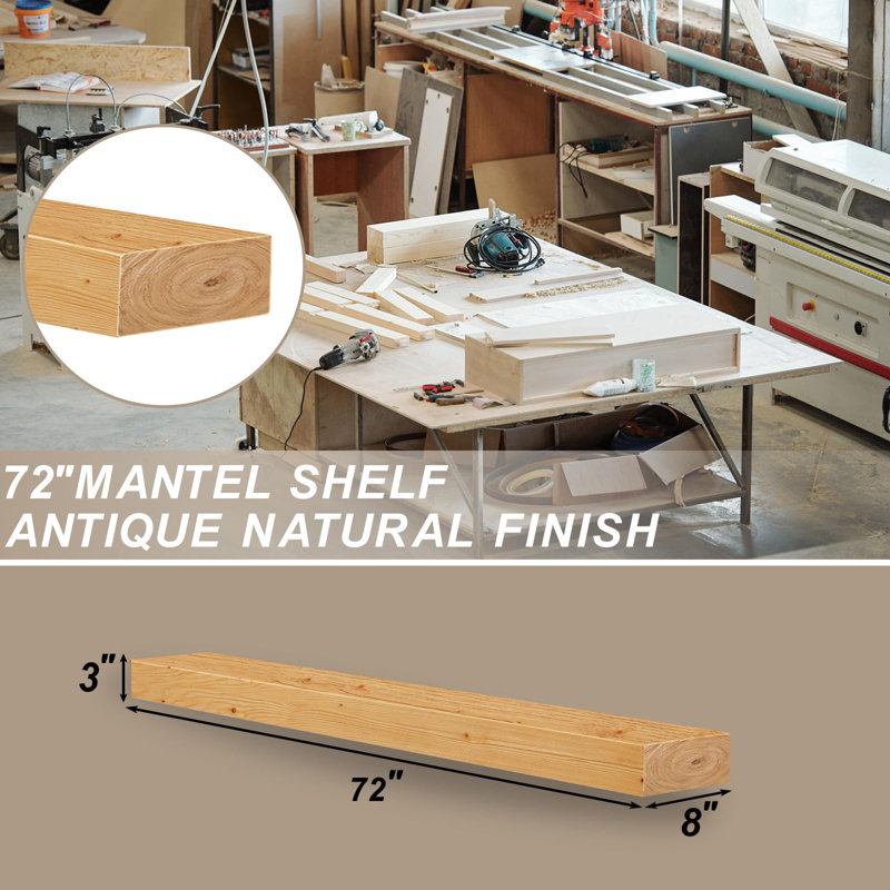 Reclaimed Wood Floating Fireplace Mantel Shelf, Handcrafted Wide Wall Mounted Shelving for Rustic Home Decor