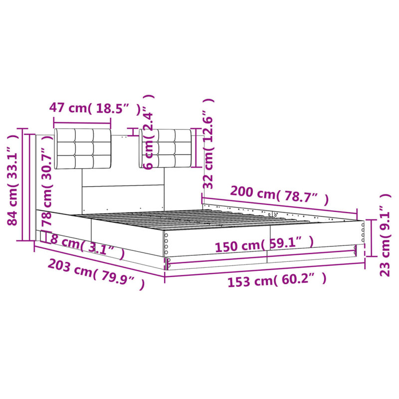 Vandewa Bed, Smoked Oak, UK King - 150 x 200 cm
