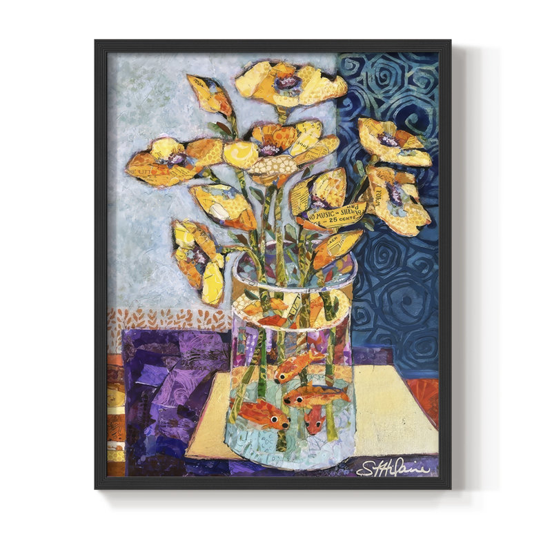Papier mâché Arrangment IV, reproduction encadrée - bois massif, H 11 po x l 9 po, Noir, noir, noir, noir