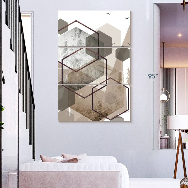 Avery Abstract Hexagons Beige III, 74" H x 48" W