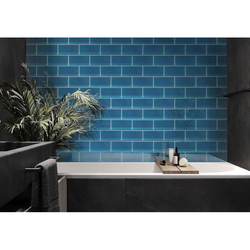 3"X 6" Polished Glass Subway Tile, Blue