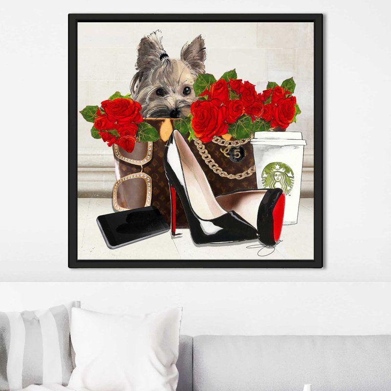 Fashion Yorkie 2 (Square) par By Jodi - impression, H 27,5 po x l 27,5 po x P 2 po, Cadre flottant noir