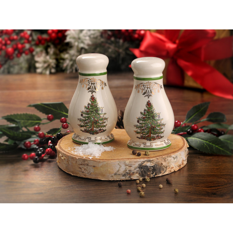 Spode Christmas Tree Gold Salt/Pepper Shakers 4"