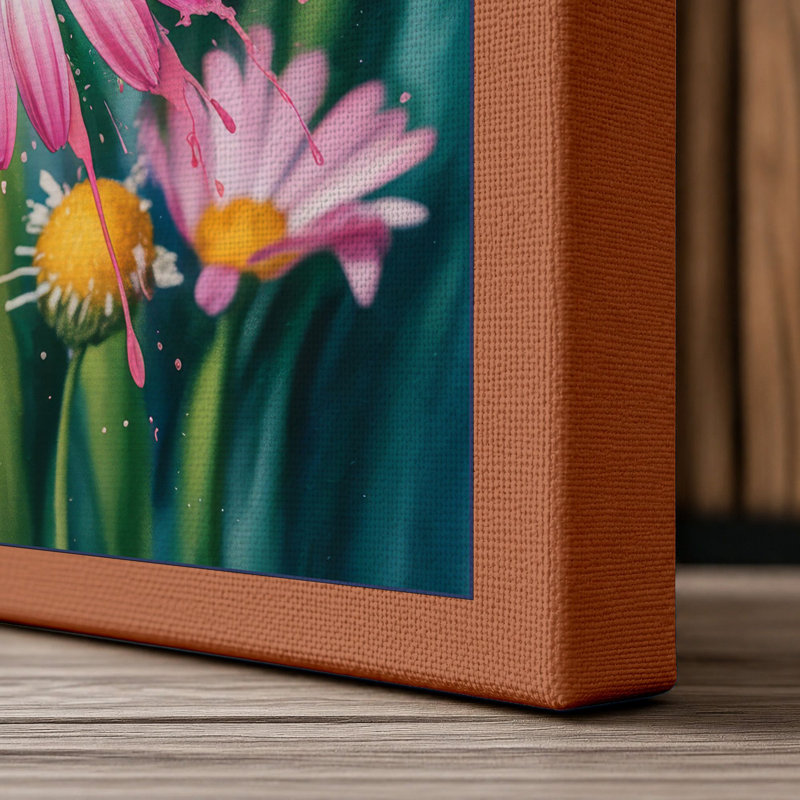 Pink Daisy Garden Botanical - Wrapped Canvas, 18x12 - 45.7 x 30.5 cm, Terracotta Border