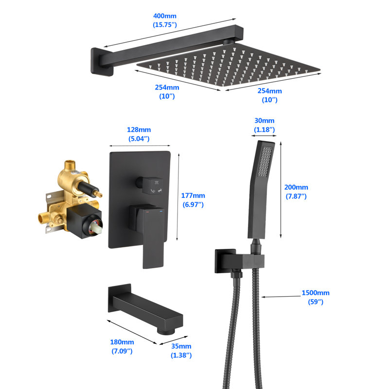 Système de douche complet à haute pression de 10 pouces avec valve brute
