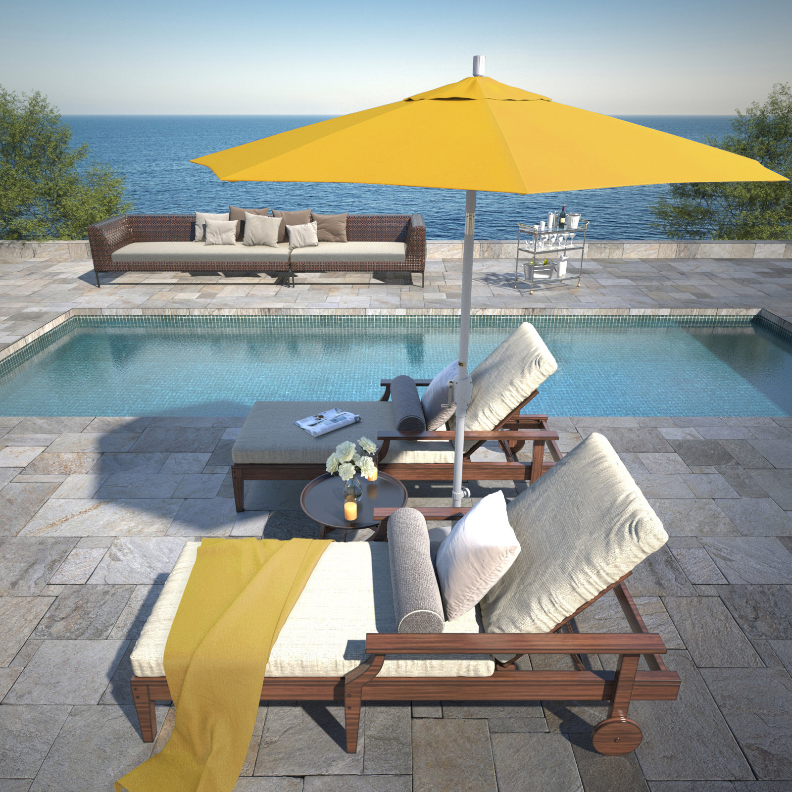 90'' Outdoor Umbrella, Sunbrella®, White, Canvas Sunflower Yellow Sunbrella® Canvas