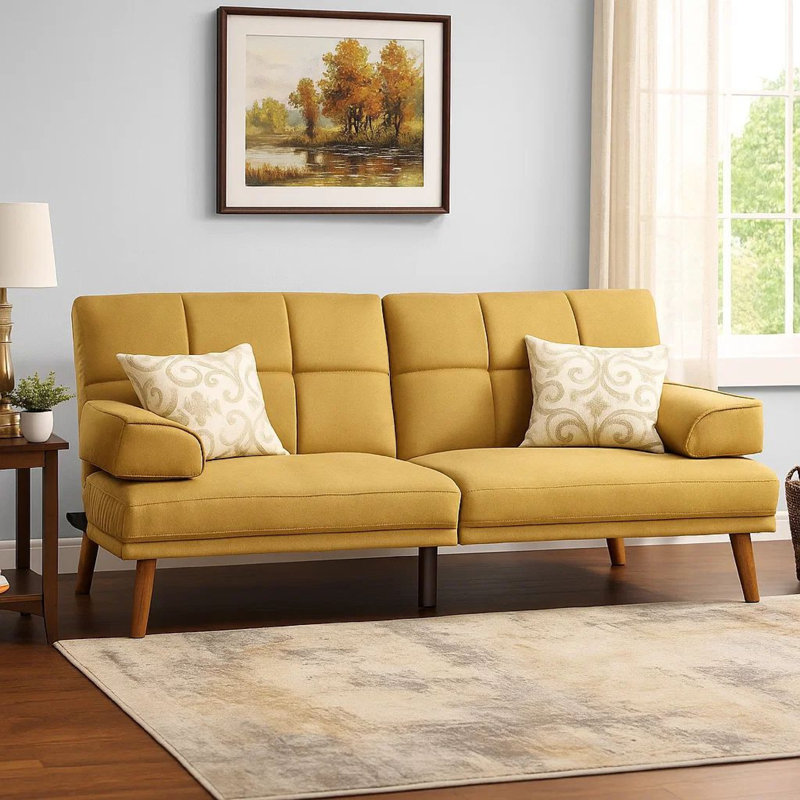 Nolana 71'' Upholstered Convertible Sofa, Yellow Polyester Blend