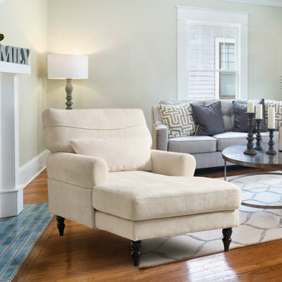Chenille Upholstered Indoor Chaise Lounge, With Lumbar Support,Solid Wood Legs by Red Barrel Studio