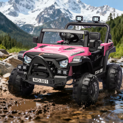 Camion électrique 2 places pour enfants (12 V), télécommande parentale, 3 vitesses, suspension à ressorts, musique Bluetooth, phares à DEL, jouet à piles pour garçons et filles de 3 à 8 ans – Rose