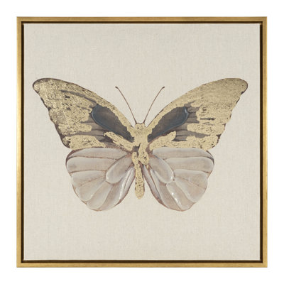 Sepia Butterfly Framed Embellished Canvas by Art Brand Studios