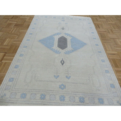 Tapis oriental turc Oushak ivoire noué à la main 4 x 6 CCFFC5A5BEFF4F8FAFC87402D25269A6