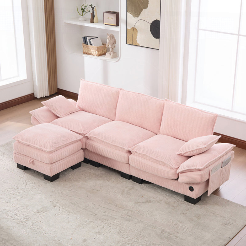 Canapé modulaire en tissu modulaire, siège profond avec revêtement en velours côtelé, confortable et personnalisable, Rose