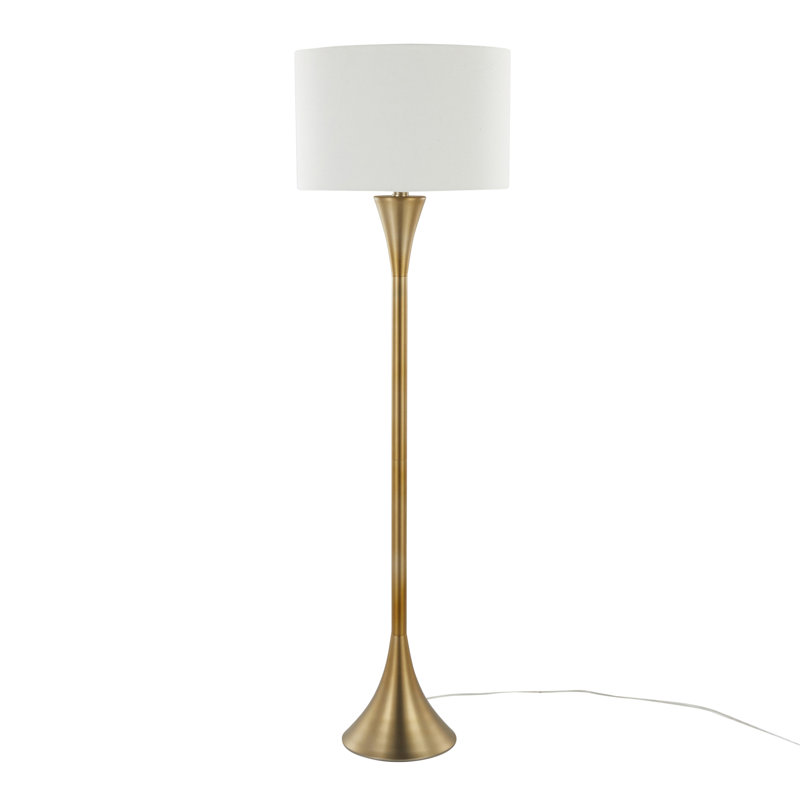 Contemporary Metal Floor Lamp, Gold, White