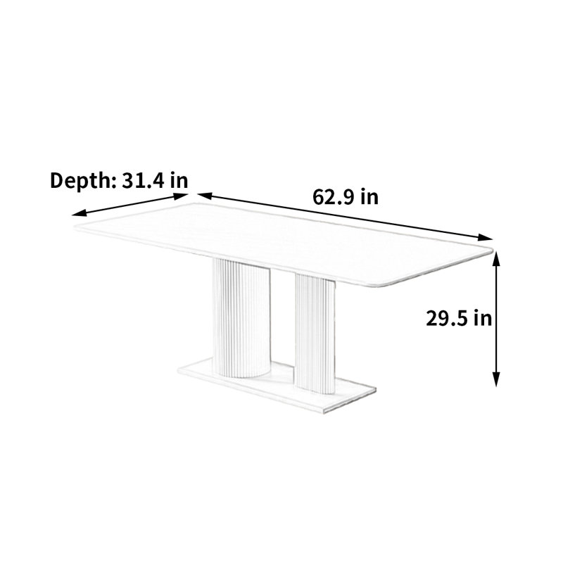 Cream wind aesthetic dining table, 29.5"H x 62.9"L x 31.4"W