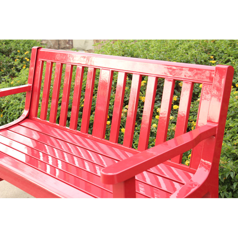 Banc de jardin extérieur en aluminium moulé de 133 cm de large, résistant aux intempéries, avec dossier et accoudoirs, pour pelouse, porche et cour (rouge)