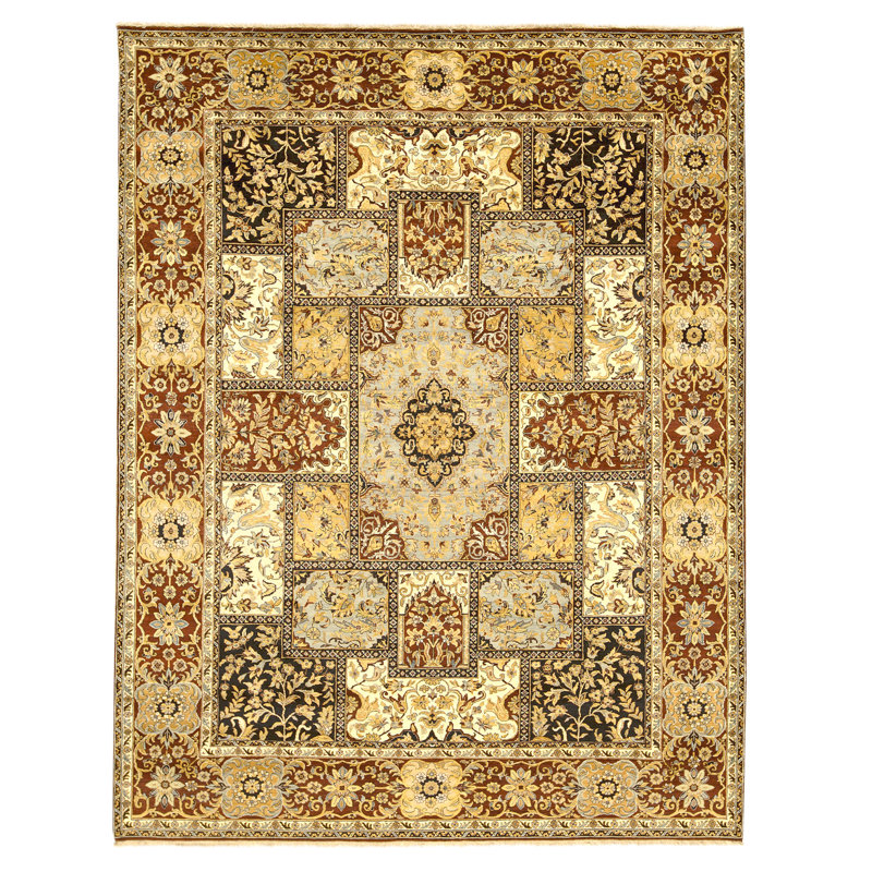 Tapis rouge et multicolore de haute qualité noué à la main
