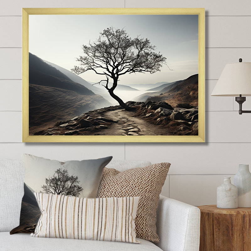 Charme de montagne arbre minimaliste, Cadre naturel flottant, H 30 po x l 40 po x P 1,5 po