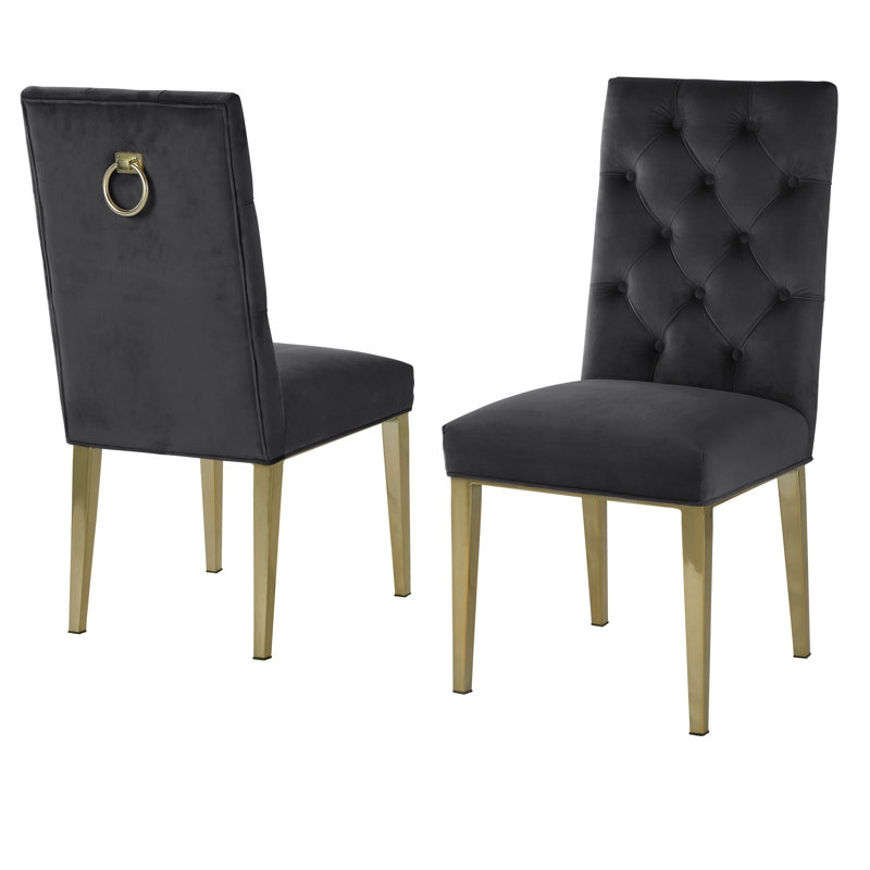 Carnahan Button Tufted Parsons Chair, Black, Gold