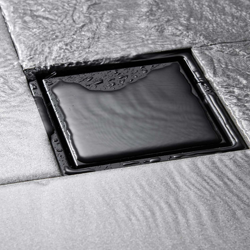 6 Inch Square Shower Floor Drain, Matte Black