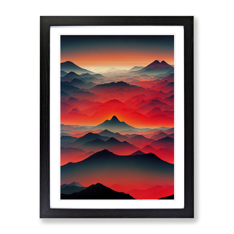 A Mountain Sunset No.6 - Single Picture Frame Print, 64cm H x 46cm W x 2cm D, Black