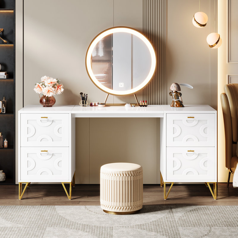 Bureau d'ordinateur 59 po avec tiroirs-classeurs, Blanc