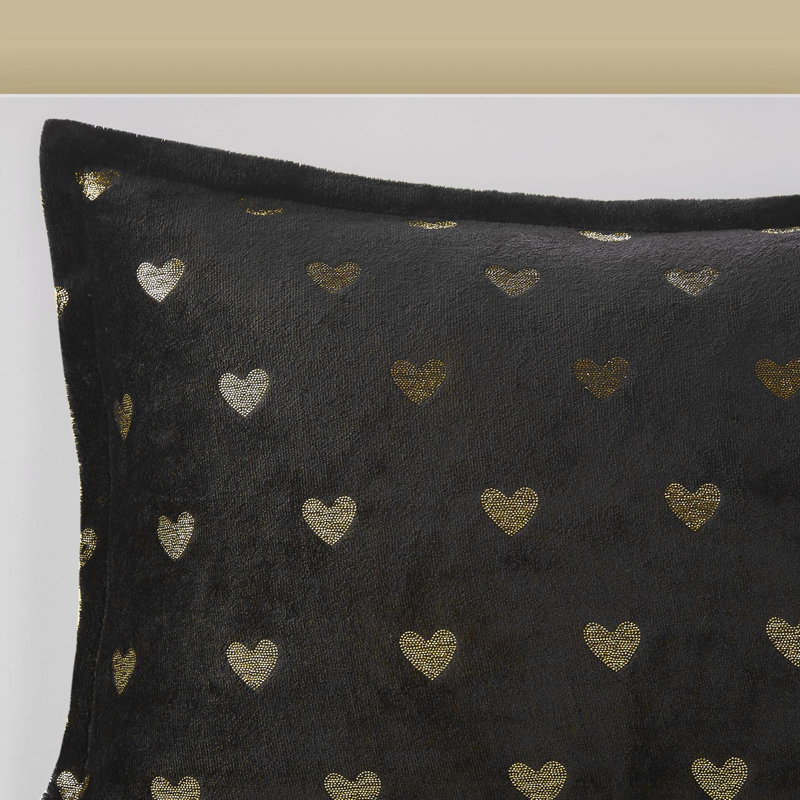 3 Pcs Black/gold Microlight Comforter With Throw Pillow For Twin/twin Xl, , Machine Washable, Microfiber Reverse Metallic Printed Reverse, -
