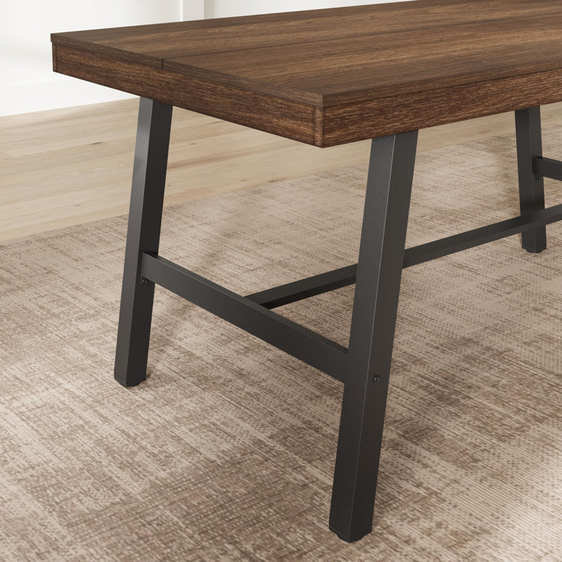 Table de salle à manger industrielle pour 4-6 à 63 po / 55,1 po, plateau en bois rustique et structure en métal robuste, table de ferme moderne pour salle à manger, salon, assemblage facile