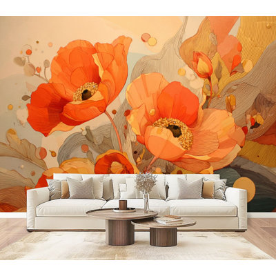 Papier peint adhésif peler et coller fleur de terre cuite fantaisiste à lumière douce H 69 po x l 96 po, papier peint amovible en PVC pour chambre de bébé
