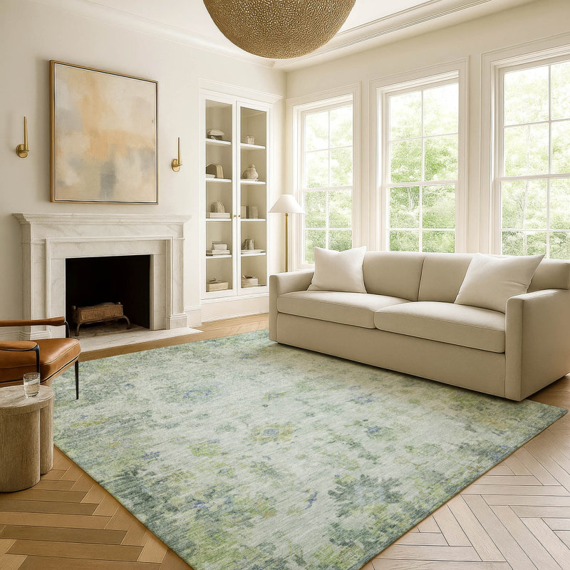 Premium Machine Washable Mayfield  Global Rug, Aloe, 5' x 7'6"