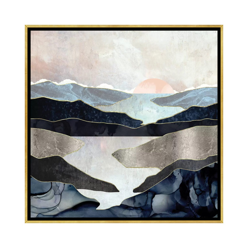 Blue Mountain Lake - impression d'art graphique, Aucun mat, Toile encadrée d'or, H 18 po x l 18 po x 1,5 po