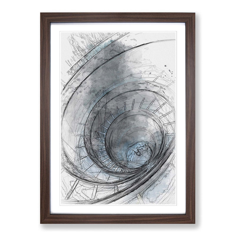 Spiral Staircase in Rome in Abstract - Picture Frame Graphic Art Print on MDF, 36cm H x 27cm W x 2cm D, Walnut Framed