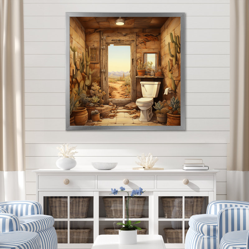 Desert Oasis Toilet - Bath & Laundry Canvas Prints, Cadre simple argenté, H 16 po x l 16 po x P 1 po