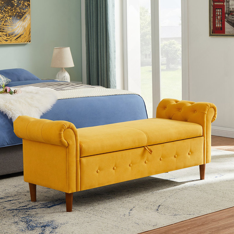 Multifunctional Storage Rectangular Sofa Stool, Yellow