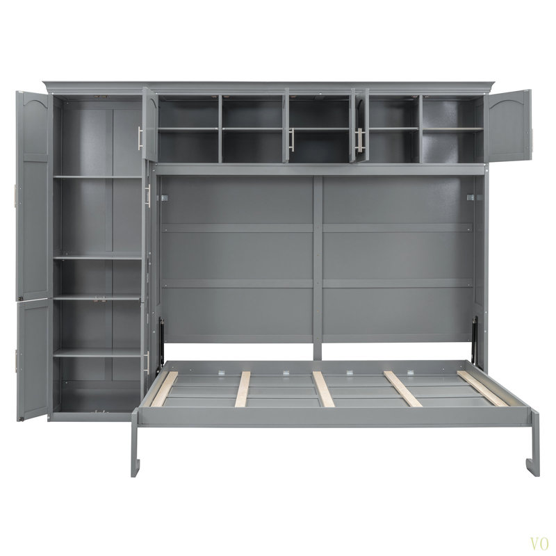 Grand lit escamotable mural avec armoires, Gris