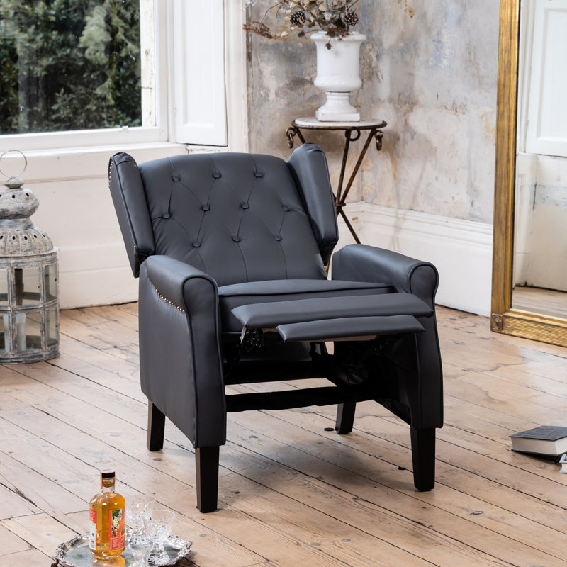 Aloysia 70cm Wide Faux Leather Wing Chair Recliner, Grey