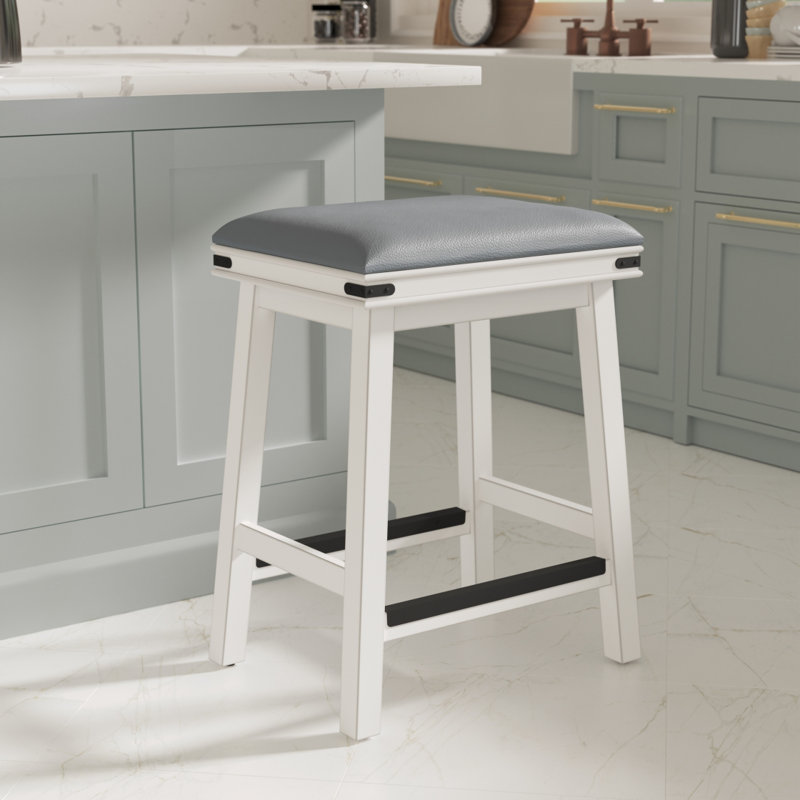 Tabouret de selle, finition patinée, Gris, Blanc