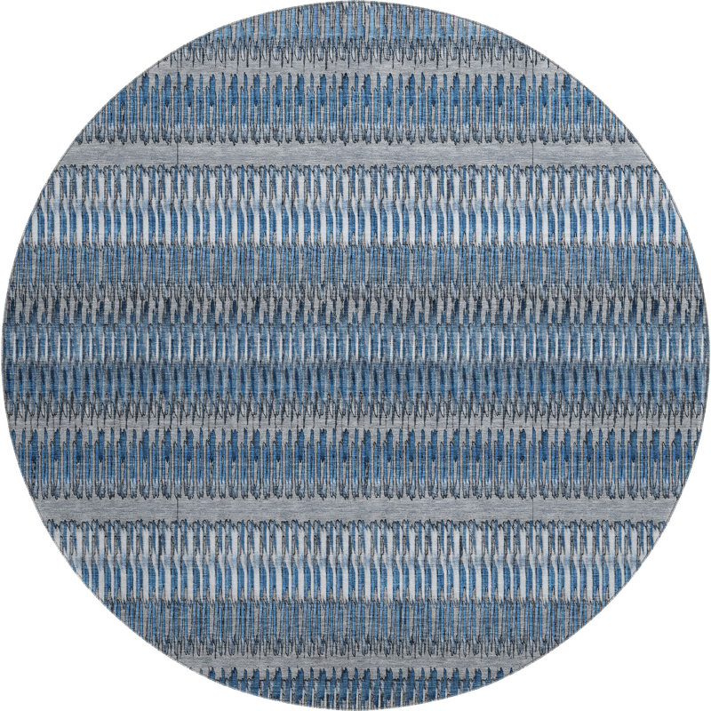 Premium Machine Washable Cerrito AMF589 Blue Rug, Round 8'