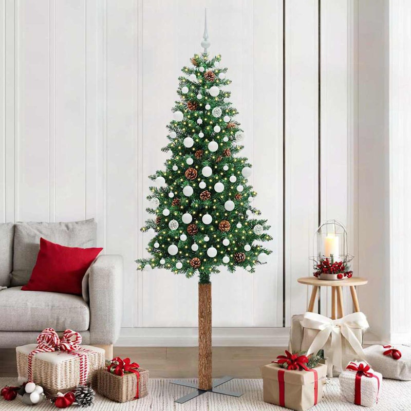 Slim Christmas Tree PVC and Solid Pine wood, 6.89' H, White