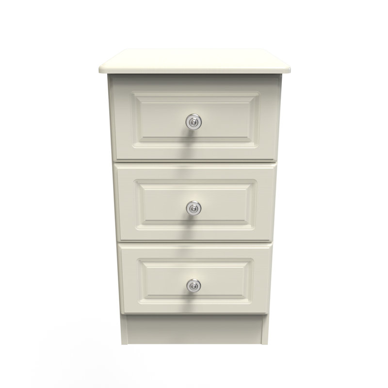 Fully Assembled Argyle 3 Drawer Bedside Table, Cream Matt