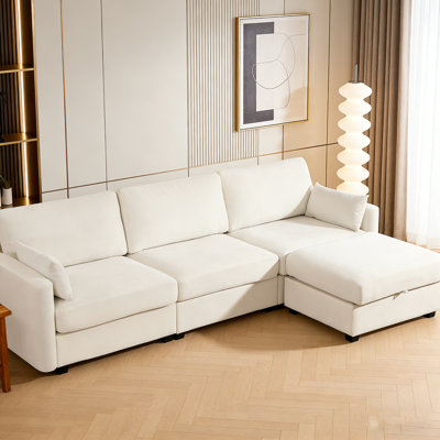 Beige Modular Sectional Sofa, 109'' L Shaped Couch With Storage Ottoman For Living Room