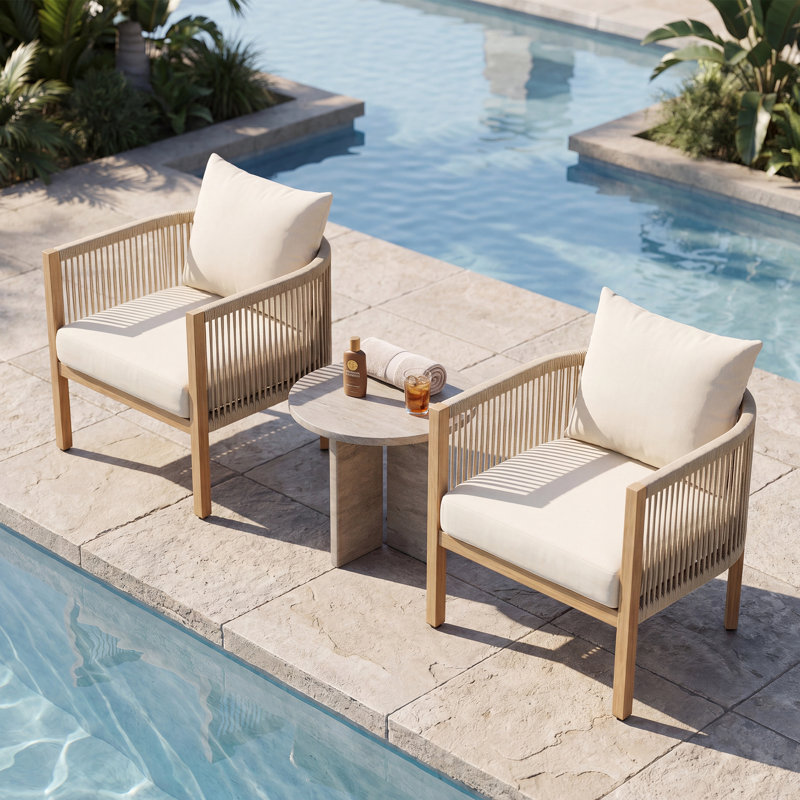 Ensemble de 2 chaises d'appoint d'extérieur en rotin, Crème