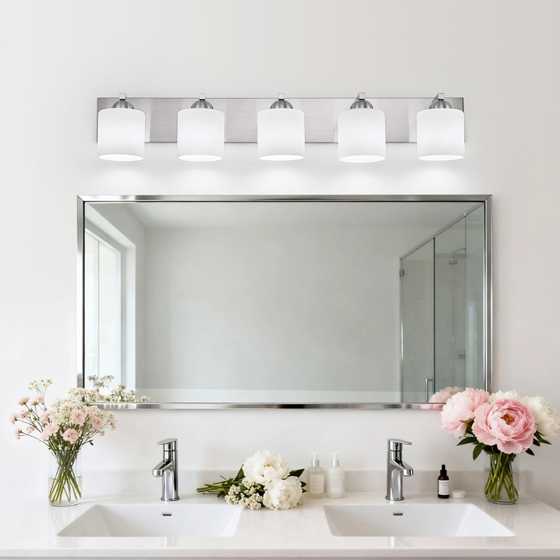 Luminaire de meuble-lavabo de salle de bain avec abat-jour en verre opale, Nickel brossé, 5