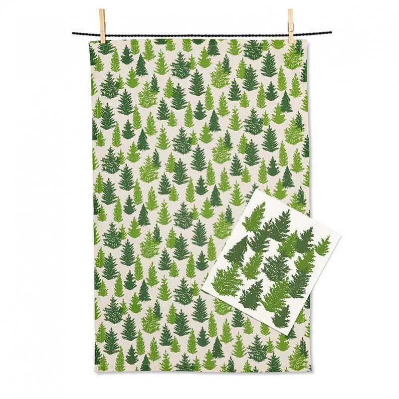 Set Of 2 Pine Trees Cloth And Kitchen Towel Set
